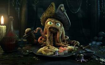 Octopus Pirate At Dinner Artistic Wallpaper