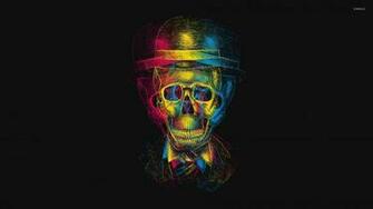 Cmyk Skull With Top Hat Wallpaper Artistic