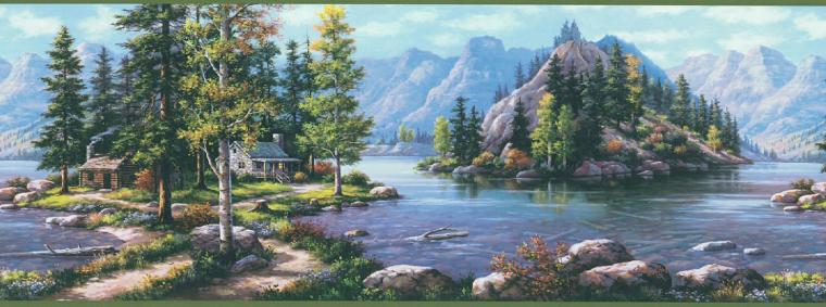 Cabin By Lake Wallpaper Border