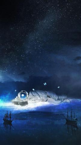 Ships Astronaut Fantasy Art Night Sky Wallpaper