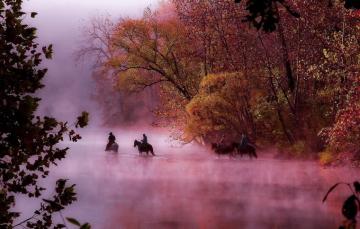 Wallpaper Autumn Fog River Morning Riders Missouri National