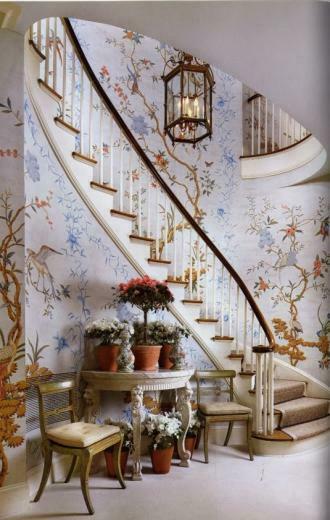 Peonies And Orange Blossoms Chic Chinoiserie Wallpaper