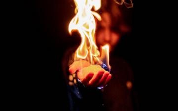Wallpaper Flame Fire Hand Man Dark 4k Ultra