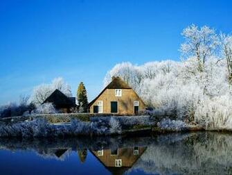 Winter Farmhouse River Bank Lake Farm Sky Water Nice