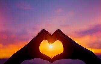 Wallpaper Love Sunset Heart Hands