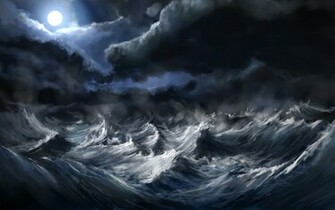 Waves Storm Wallpaper Moon Artwork Alexlinde