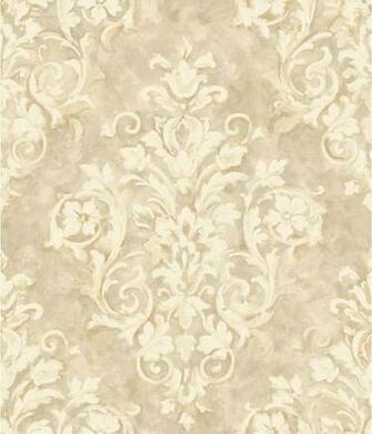 Cream And Taupe Painterly Damask Wallpaper Modern By
