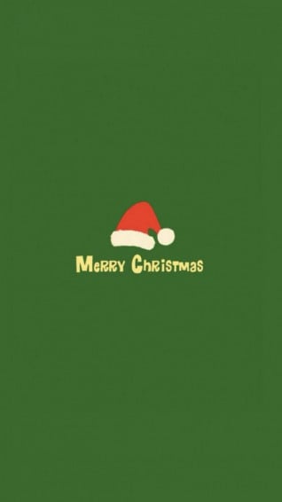 Minimalistic Merry Christmas Red Hat Green iPhone Wallpaper