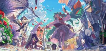 Festivals Anime Girls Birds Dancing Musical Instrument