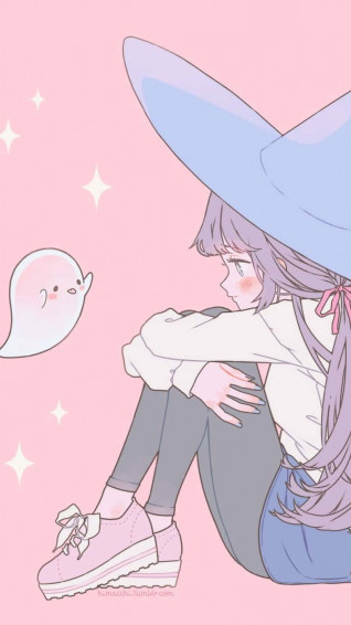 Pastel Witch With Ghost Friend Wallpaper
