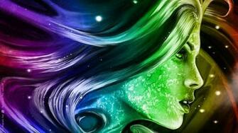 Fantasy Make Up On A Beautiful Girl Abstract Colour Hair