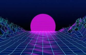 Wallpaper The Sun Mountains Moon Neon Graphics Electronic