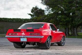 Car Chevrolet Camaro Red Back Muscle Sky Clouds Wallpaper