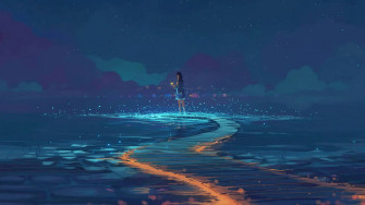 Sea Lights Aesthetic Anime Art Desktop Wallpaper