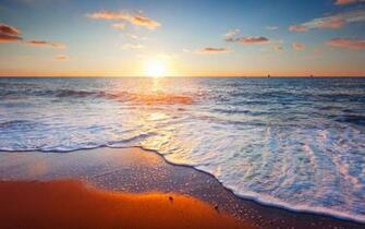 Beach Sand Clouds Landscape Sea Sky Beautiful Sunset Scene Wallpaper