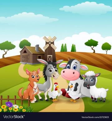 Illustration Of Litte Animals At Farm Background A
