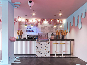 Pink Color Ice Cream Store Most Popular Lovely Gelato Shop Design Wallpaper