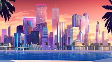 Moonbeam City Buildings Minimalist Android iPhone HD