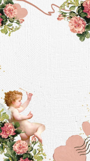 Cute Cupid With Hearts And Flowers iPhone Wallpaper