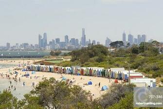 Beach Scene With Huts Stock Photo