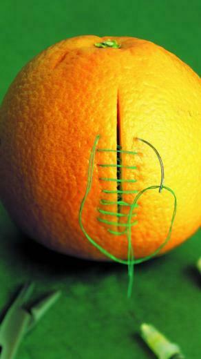 Orange Funny Medical Stitch Cutting Green Background Wallpaper