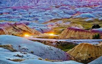 Headlights Streaking Through Badlands National Park South Dakota