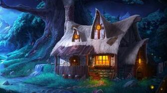 Fantasy Winter Cabin In Snow Wallpaper