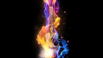 Music Abstract Guitar Fire Digital Art Particle HD Wallpaper