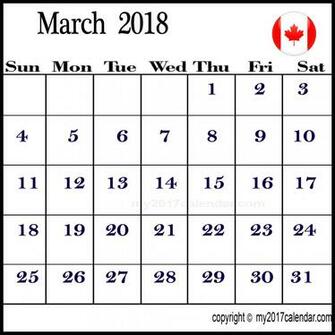 March Canada Calendar Printable Monthly