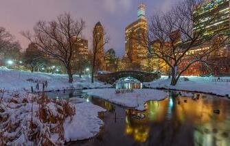 Wallpaper Winter Snow Trees Night Branches Lake Reflection