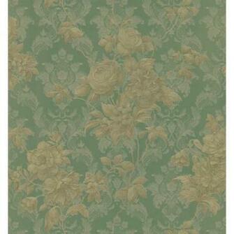 Brewster Green Floral Scroll Stripe Wallpaper