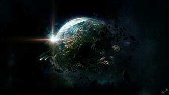 Art Space Planet Destruction Asteroids Debris Rings Stars Apocalyptic