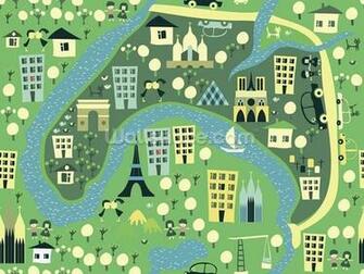 Cartoon Map Of Paris Wall Mural Wallpaper