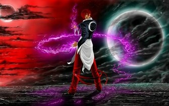 King Of Fighters Art Man Iori Yagami Look Gesture Magic Original