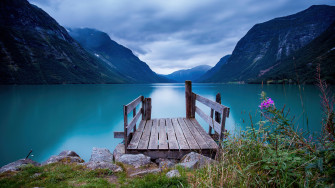 Norway Lake Bridge Mountain Scenery 4k Wallpaper iPhone HD Phone
