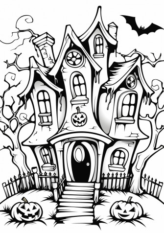 Scary Abode Halloween Haunted House Coloring Fun