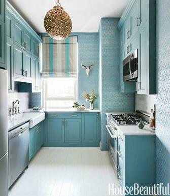 Blue Damask Wallpaper Contemporary Kitchen Benjamin Moore Hemlock