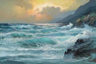 Painting Sea Sky Shore Waves Nature Blue Beach