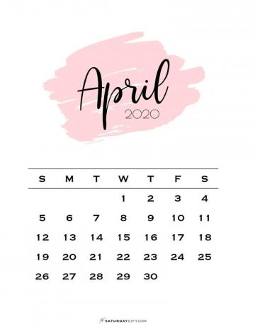Cute Printable April Calendar Saturdaygift