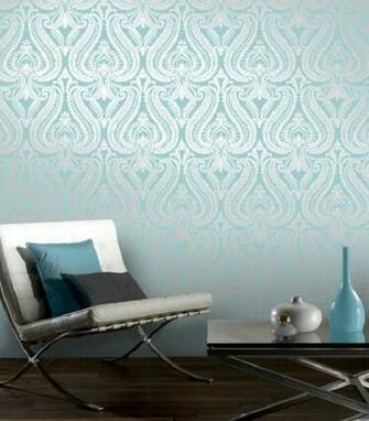 Teal Silver Shimmer Damask Metallic Wallpaper By I Love