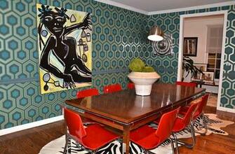 David Hicks Hexagon Wallpaper In The Midcentury Modern Dining Room