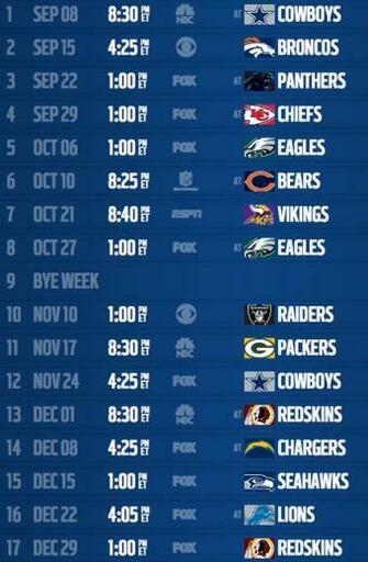 New York Giants Printable Schedule