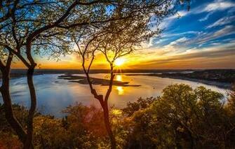 Wallpaper Lake Travis Austin Texas Usa Sky Clouds Sunset