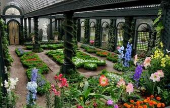 Wallpaper Flowers Statue Beds Greenhouse Image For Desktop