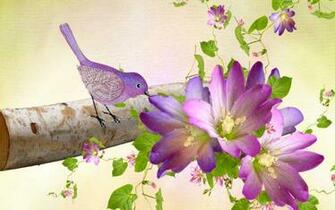 HD Purple Birds Flowers Wallpaper