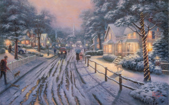 Snow Village Digital Wallpaper Winter Road Machine