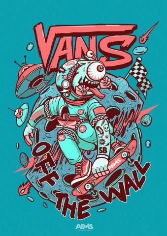 Space Skater Vans On Skateboard Art Design Concept