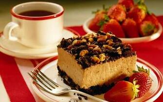 Desayuno Cafe Tarta Chocolate Fresa Wallpaper