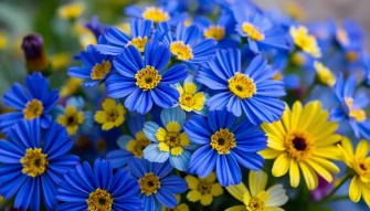 Blue And Yellow Flowers Wallpaper