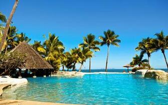 Water Ocean Sun Summer Tropical Fiji Palm Trees Huts Swimming Pools
